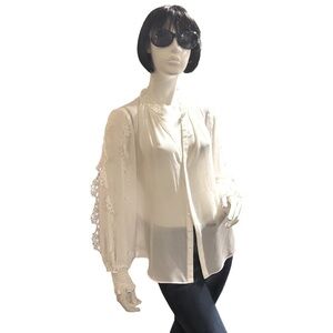 White House Black Market Laser Cut White Blouse, Size M